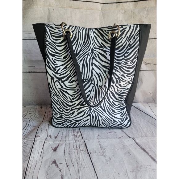 Zebra Print Tote Bag Purse Black White Shoulder Handbag Large Carryall Unbranded - Picture 1 of 14